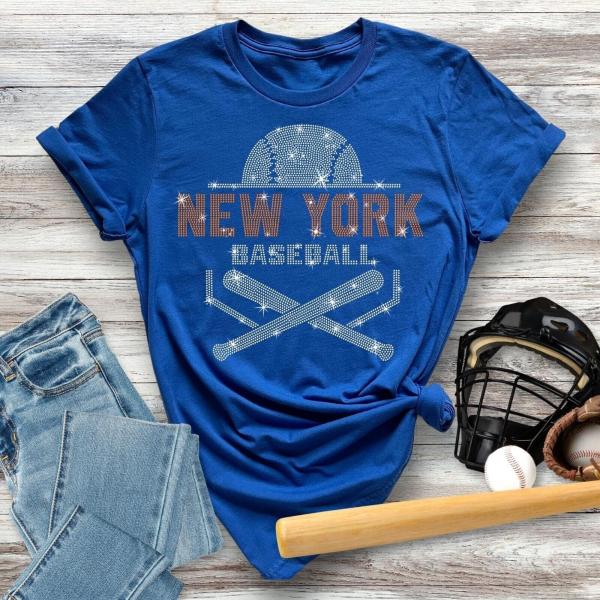 New York Baseball Rhinestone T-Shirt, Retro Sports Fan Tee, Glitter Baseball Tee, Athletic Baseball Shirt,  Favorite Shirt Gift for Game Day