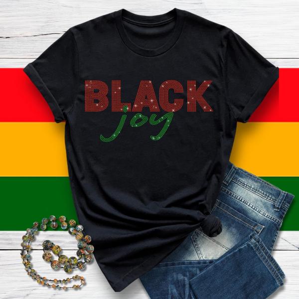 Black Joy Rhinestone T-Shirt, Black Festive Sweatshirt, Funny Black Culture Tee-Shirt, Good Vibes Shirt, Holiday Apparel, Black Boy Joy Gift