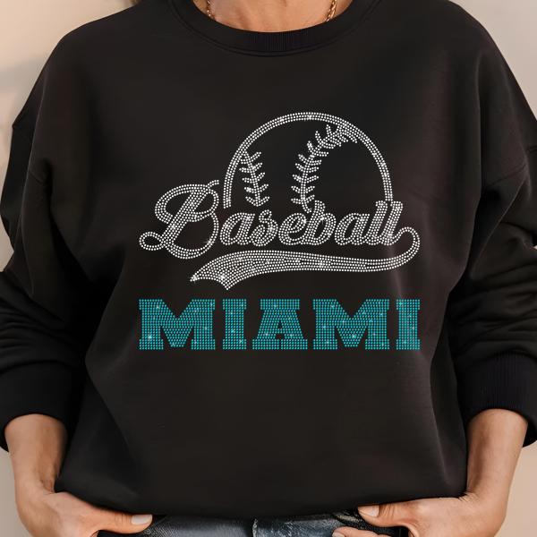 Miami Baseball Rhinestone Shirt, Gift for Baseball, Retro Sports Shirt, Game Day Tailgate Sport Shirt, Baseball Teams Favorite Fan T-shirt