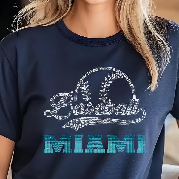 Miami Baseball Rhinestone Shirt, Gift for Baseball, Retro Sports Shirt, Game Day Tailgate Sport Shirt, Baseball Teams Favorite Fan T-shirt