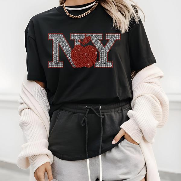 New York Rhinestone Shirt, New York Lovers Shirt, New York City Shirt, Love Shirt, The Big Apple Shirt, NYC Shirt