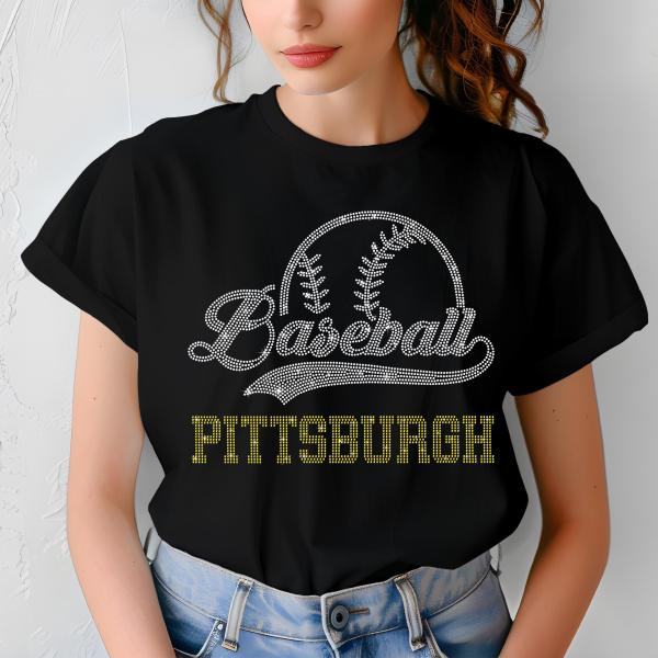 Pittsburgh Baseball Rhinestone Shirt, Gift for Baseball, Retro Sports Shirt, Game Day Tailgate Shirt, Baseball Teams Favorite Fan T-shirt