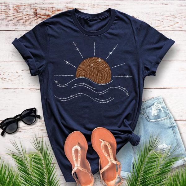 Half Sun Ocean Waves Rhinestone T-Shirt, Take Me to the Beach Shirt, Sunrise/Sunset Shirt, Beachy Soft Comfy Tee,  Camping Lovers Sweatshirt
