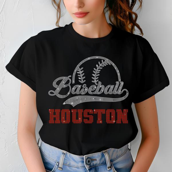 Houston Baseball Rhinestone Shirt, Gift for Baseball, Retro Sports Shirt, Game Day Tailgate Sport Shirt, Baseball Teams Favorite Fan T-shirt