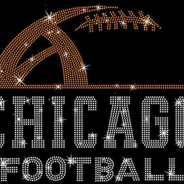 Chicago Rhinestone Sunday Football T-Shirt, Unique Design Favorite Football Team Tee-Shirt, Trendy Game Day Fans Apparel, Cute Football Gift