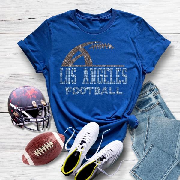 Los Angeles Rhinestone Sunday Football T-Shirt, Trendy Retro Game Day Tailgate Shirt, Unique Design Shiny Chic Game Day Unisex Outfit