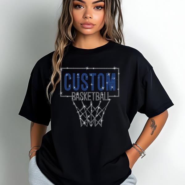 Personalized Basketball Team Rhinestone Shirt, Custom Sports Tee, Customizable Basketball Mom Shirt,  Basketball Gift Shirt, Basketball Fan
