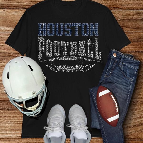 Houston Football Rhinestone Shirt – Sparkling Fan Apparel! Stylish T-shirt, Sweatshirt, Hoodie, V-Neck, Perfect for Game Day & Team Pride