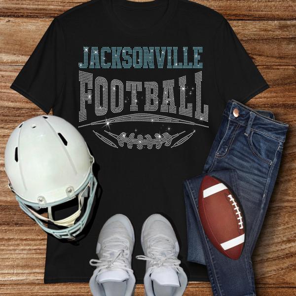 Jacksonville Football Rhinestone Shirt –Sparkling Fan Apparel, Stylish T-shirt, Sweatshirt, Hoodie, V-Neck, Perfect for Game Day &Team Pride