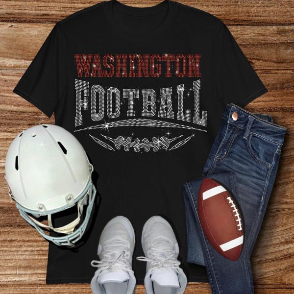 Washington Rhinestone Football, Game Day, Football Fan Shirt, Bling Team Trendy Shirt, Glitter Sunday Fashion, Game Day Chic Shirt