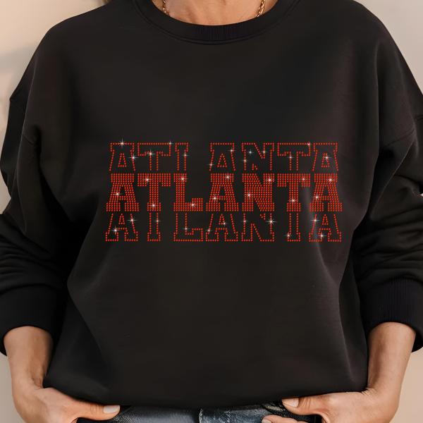 Atlanta Rhinestone Football Shirt, Shine Bright and Show Your Team with This Stylish, High-Quality Design, Perfect for Game Days & Tailgates