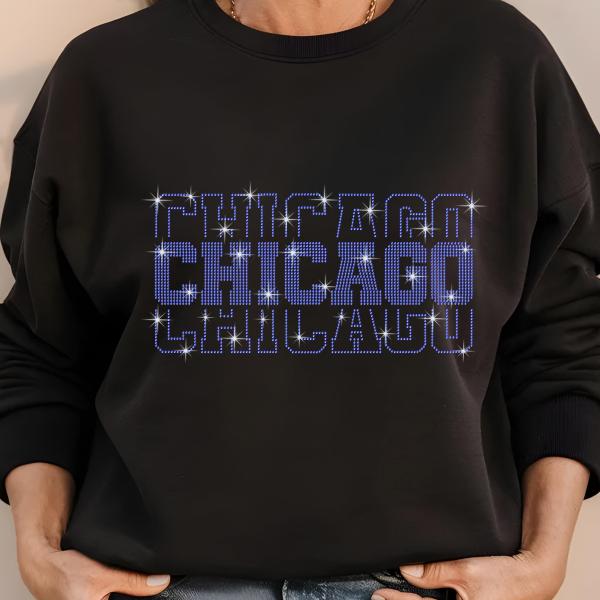 Chicago Rhinestone Football Shirt, Shine Bright and Show Your Team with This Stylish, High-Quality Design, Perfect for Game Days &Tailgates