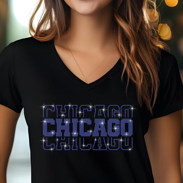 Chicago Rhinestone Football Shirt, Shine Bright and Show Your Team with This Stylish, High-Quality Design, Perfect for Game Days &Tailgates