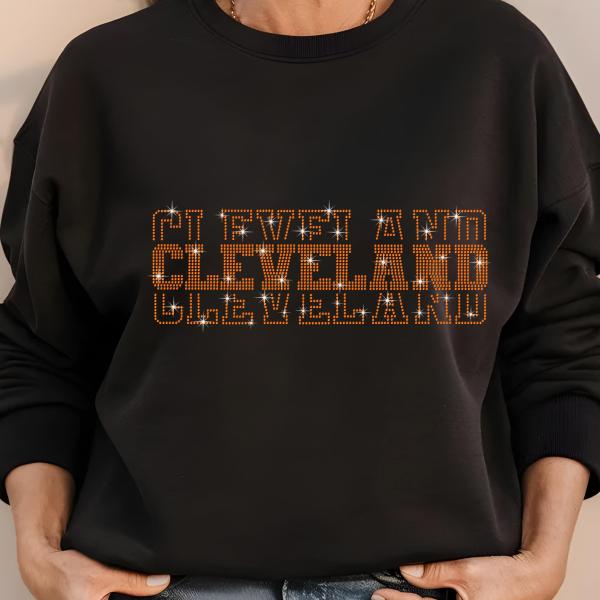 Cleveland Rhinestone Football Shirt, Shine Bright and Show Your Team with This Stylish, Quality Design, Perfect for Game Days & Tailgates