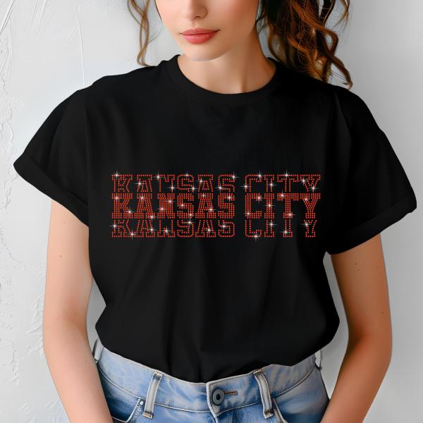 Kansas City Rhinestone Football Shirt, Shine Bright and Show Your Team with This Stylish, Quality Design, Perfect for Game Days & Tailgates