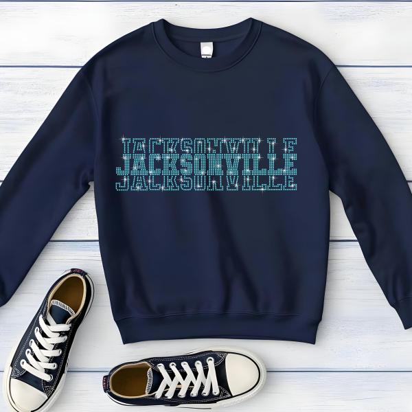 Jacksonville Rhinestone Football Shirt, Shine Bright and Show Your Team with This Stylish, Quality Design, Perfect for Game Days & Tailgates
