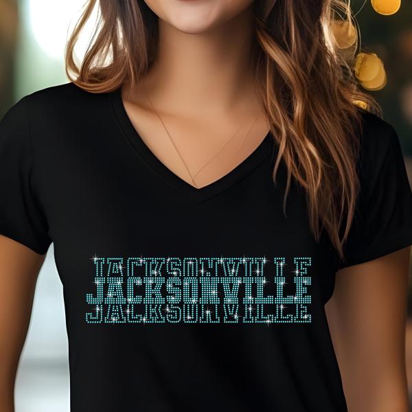 Jacksonville Rhinestone Football Shirt, Shine Bright and Show Your Team with This Stylish, Quality Design, Perfect for Game Days & Tailgates
