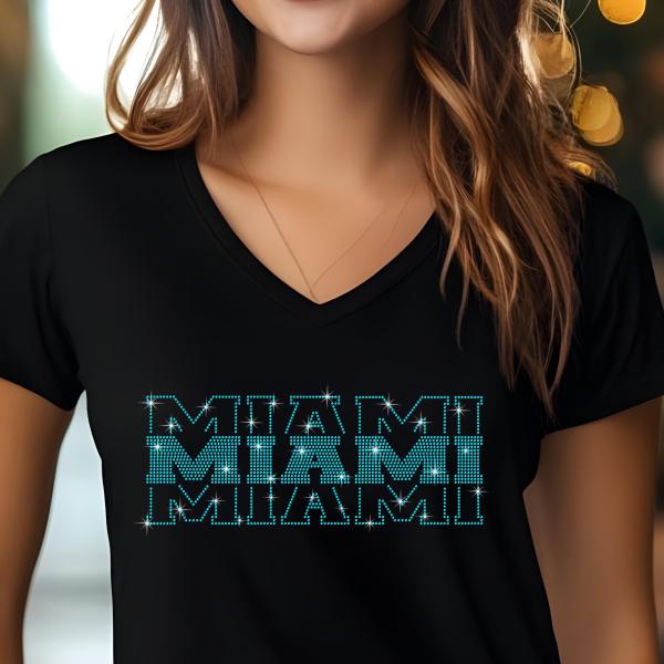 Miami Rhinestone Football Shirt, Shine Bright and Show Your Team with This Stylish, High-Quality Design, Perfect for Game Days & Tailgates