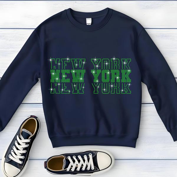 New York Rhinestone Football Shirt, Shine Bright and Show Your Team with This Stylish, HighQ-uality Design, Perfect for Game Days &Tailgates