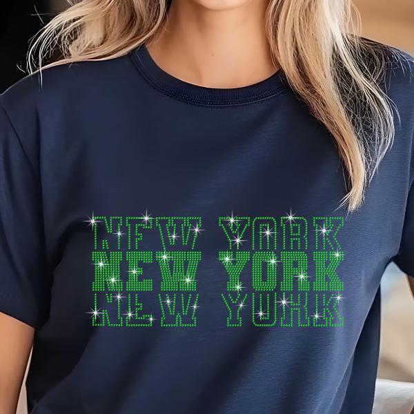 New York Rhinestone Football Shirt, Shine Bright and Show Your Team with This Stylish, HighQ-uality Design, Perfect for Game Days &Tailgates