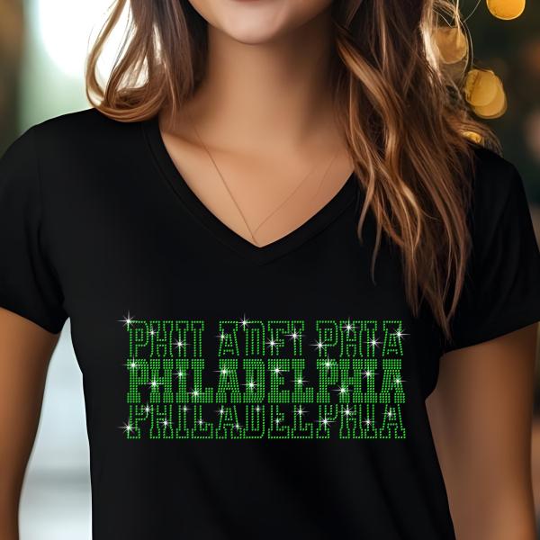 Philadelphia Rhinestone Football Shirt, Shine Bright and Show Your Team with This Stylish, Quality Design, Perfect for Game Days & Tailgates