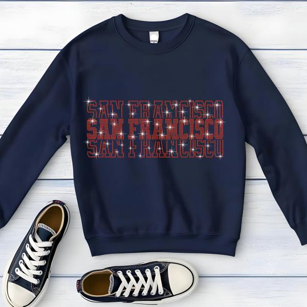 San Fransisco Rhinestone Football Shirt, Shine Bright and Show Your Team with This Stylish, Quality Design, Perfect for Game Days &Tailgates