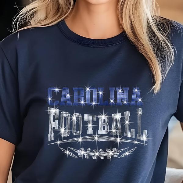 Carolina Football Rhinestone Shirt – Sparkling Fan Apparel! Stylish T-shirt, Sweatshirt, Hoodie, V-Neck, Perfect for Game Day & Team Pride