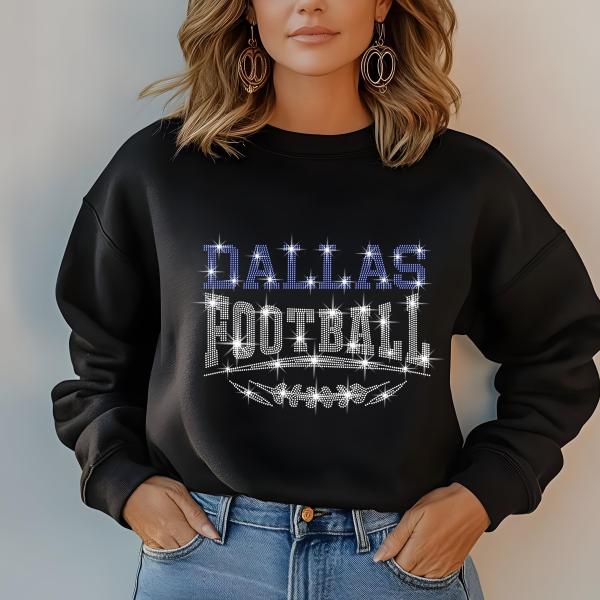 Dallas Football Rhinestone Shirt – Sparkling Fan Apparel! Stylish T-shirt, Sweatshirt, Hoodie, V-Neck, Perfect for Game Day & Team Pride
