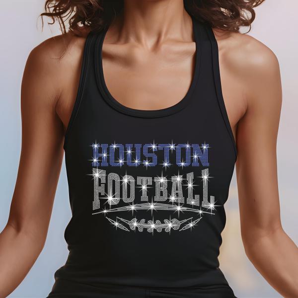 Houston Football Rhinestone Shirt – Sparkling Fan Apparel! Stylish T-shirt, Sweatshirt, Hoodie, V-Neck, Perfect for Game Day & Team Pride
