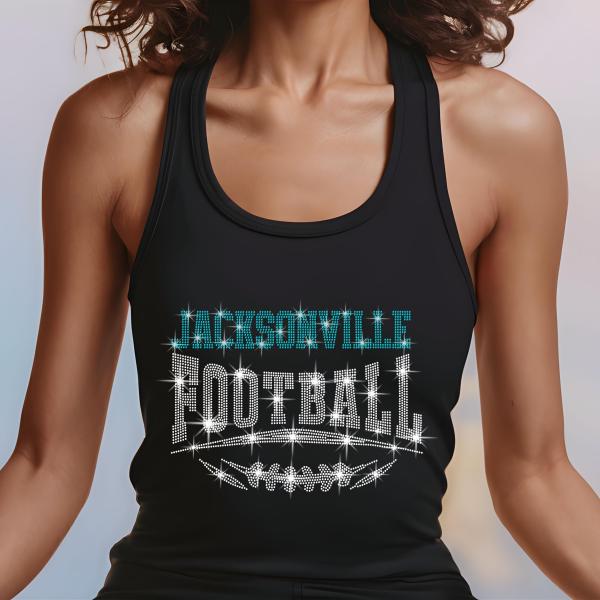 Jacksonville Football Rhinestone Shirt –Sparkling Fan Apparel, Stylish T-shirt, Sweatshirt, Hoodie, V-Neck, Perfect for Game Day &Team Pride