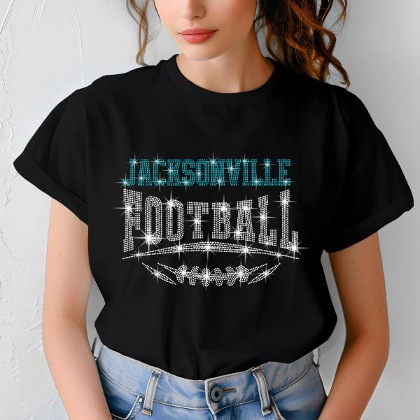 Jacksonville Football Rhinestone Shirt –Sparkling Fan Apparel, Stylish T-shirt, Sweatshirt, Hoodie, V-Neck, Perfect for Game Day &Team Pride