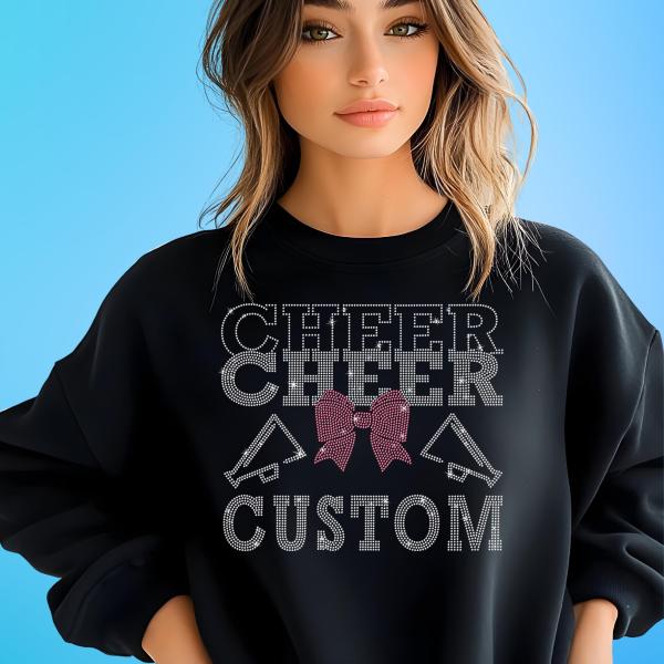 Custom Cheer Rhinestone Shirt, Custom Cheerleader Tee, Bling Cheer Mom, Custom Spirit Wear, Cheer Team Gift Shirt, Custom Cheer Name Shirt