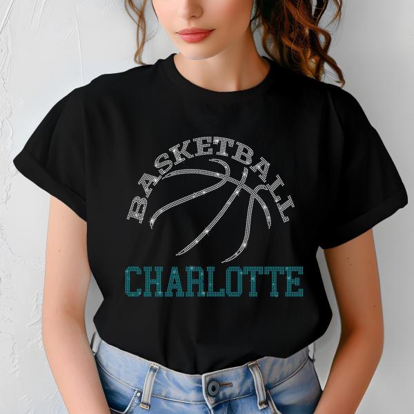 Charlotte Basketball Game Day Rhinestone Shirt, Mascot Shirt, Sports Matching Shirt, Best Father's Day Shirt Gift Ever, Basketball Love Gift
