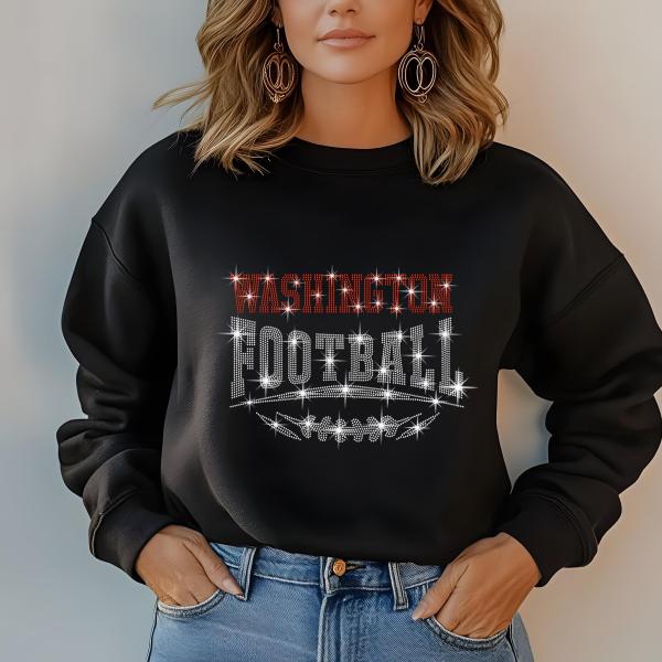 Washington Rhinestone Football, Game Day, Football Fan Shirt, Bling Team Trendy Shirt, Glitter Sunday Fashion, Game Day Chic Shirt