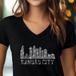 Kansas City Skyline Rhinestone Shirt – Stunning City Silhouette Tee with Sparkling Name Design, Perfect for Stylish Fans and City Lovers