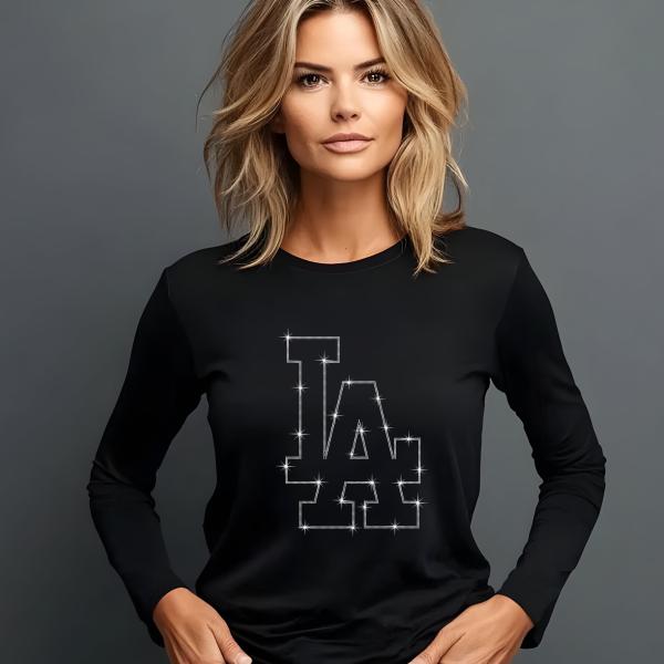 Los Angeles Rhinestone T-Shirt – Sparkling LA Name Design, Perfect for City Lovers and Fans
