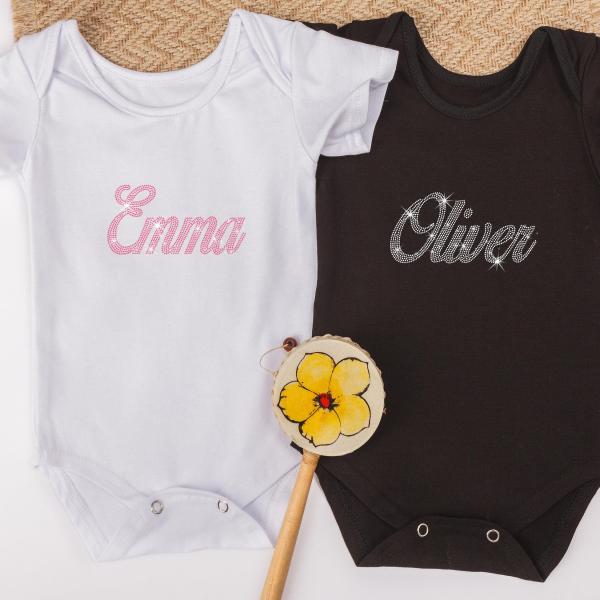 Custom Baby Rhinestone Onesies: Personalize Their Name with Stunning Rhinestone, High Quality Luxury looking Bling Bling Rhinestone.