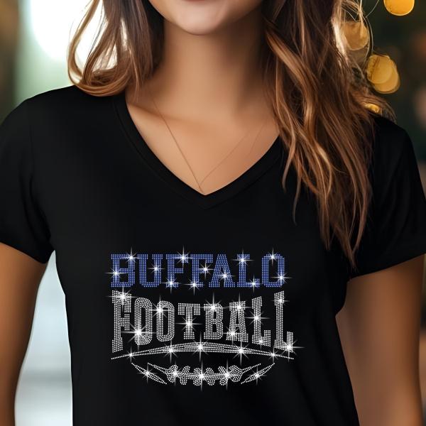 Buffalo Football Rhinestone Shirt – Sparkling Fan Apparel! Stylish T-shirt, Sweatshirt, Hoodie, or V-Neck, Perfect for Game Day & Team Pride