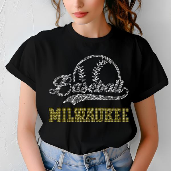 Milwaukee Baseball Rhinestone Shirt, Gift for Baseball, Retro Sports Shirt, Game Day Tailgate Shirt, Baseball Teams Favorite Fan T-shirt