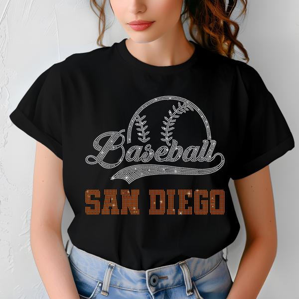 San Diego Baseball Rhinestone Shirt, Gift for Baseball, Retro Sports Shirt, Game Day Tailgate Shirt, Baseball Teams Favorite Fan T-shirt