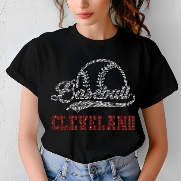 Cleveland Baseball Rhinestone Shirt, Gift for Baseball, Retro Sports Shirt, Game Day Tailgate Shirt, Baseball Teams Favorite Fan T-shirt