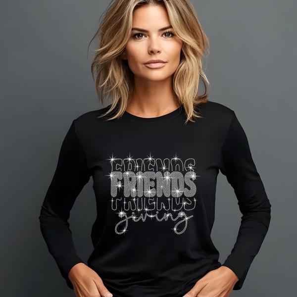 Friends Giving Rhinestone Top, Holiday Shirt, Thanksgiving Apparel, Gift for Friends, Casual Chic Fashion, Tshirts, Gift for Her, Sweater