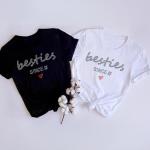 Custom Besties Since Year Rhinestone T-Shirt, Personalized Matching Outfit, Customizable Best Design Tee-Shirt Gift for Best Friend