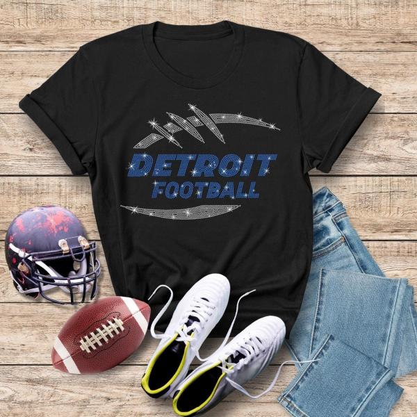 Detroit Game Day Rhinestone T-Shirt, Trendy Football Season Tee, Unisex Cotton Shirt for Sundays, Women's Fall Sweater, Funny Sports Shirt