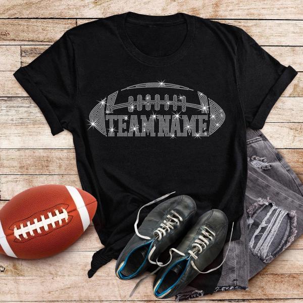 Customizable Football Team Name Rhinestone T-Shirt, Custom Cheer Mom Tee-Shirt, Customize Best Team Ever T-Shirt, Christmas Gift Idea