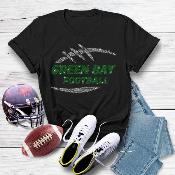Green Bay Game Day Rhinestone T-Shirt, Football Lovers Game Day Tee Shirt, Sunday Day Souvenir Shirt Gift for Sports Fan