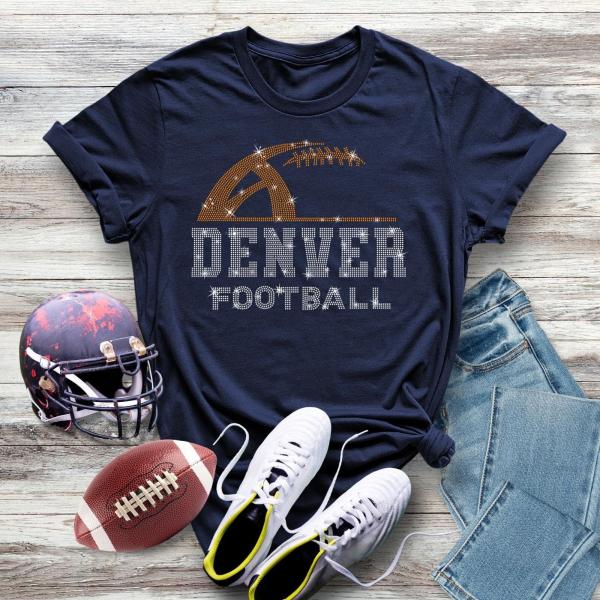 Denver Rhinestone Sunday Football T-Shirt, Game Day Outfit, Football Lovers Gift, Soft Cotton Shirt, Men's or Women's Game Day Apparel