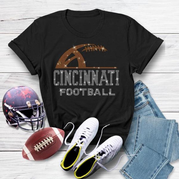 Cincinnati Rhinestone Sunday Football T-Shirt, Unique Design Favorite Football Fans Apparel, Football Mom Shirt,  Tailgating Game Day Shirt