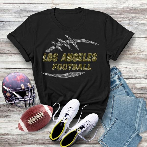 Los Angeles Game Day Rhinestone T-Shirt, Retro Football Season Shirt, Trendy Casual Athletic Top, Unique Design Eye Catching Sports Shirt