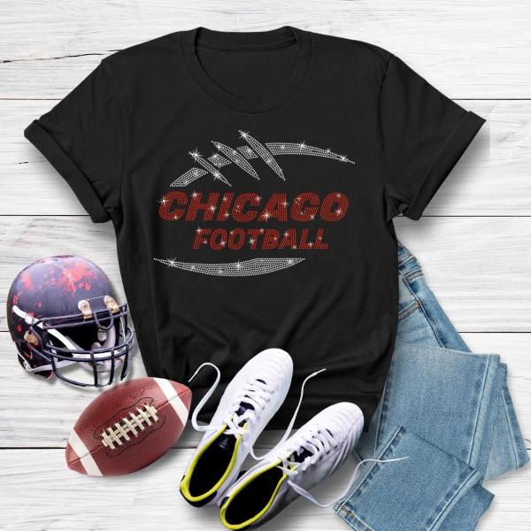 Chicago Game Day Rhinestone T-Shirt, Cute Football Gift, Retro Football Shirt, Tailgate Sport Apparel, Gift Shirt for Her or Him